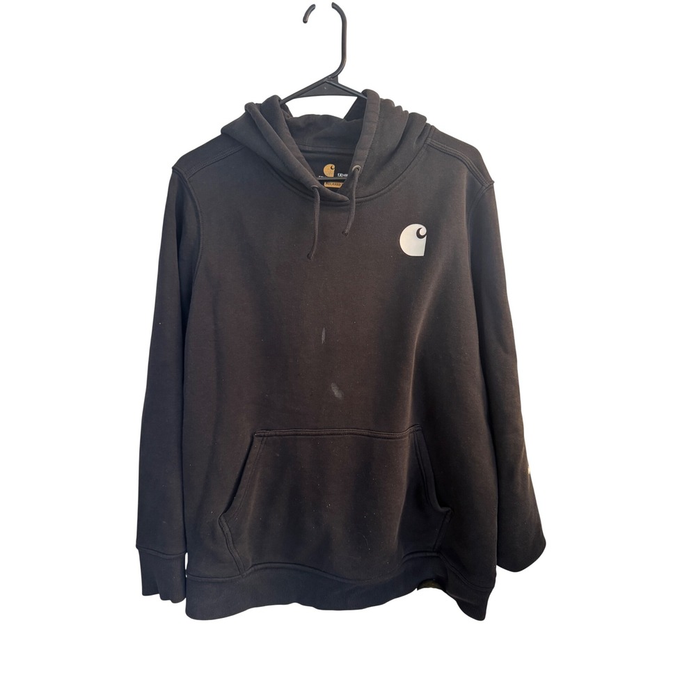 Carhartt Women's 1X (16W-18W)Relaxed Fit Graphic‎ Logo Hoodie Black Distressed